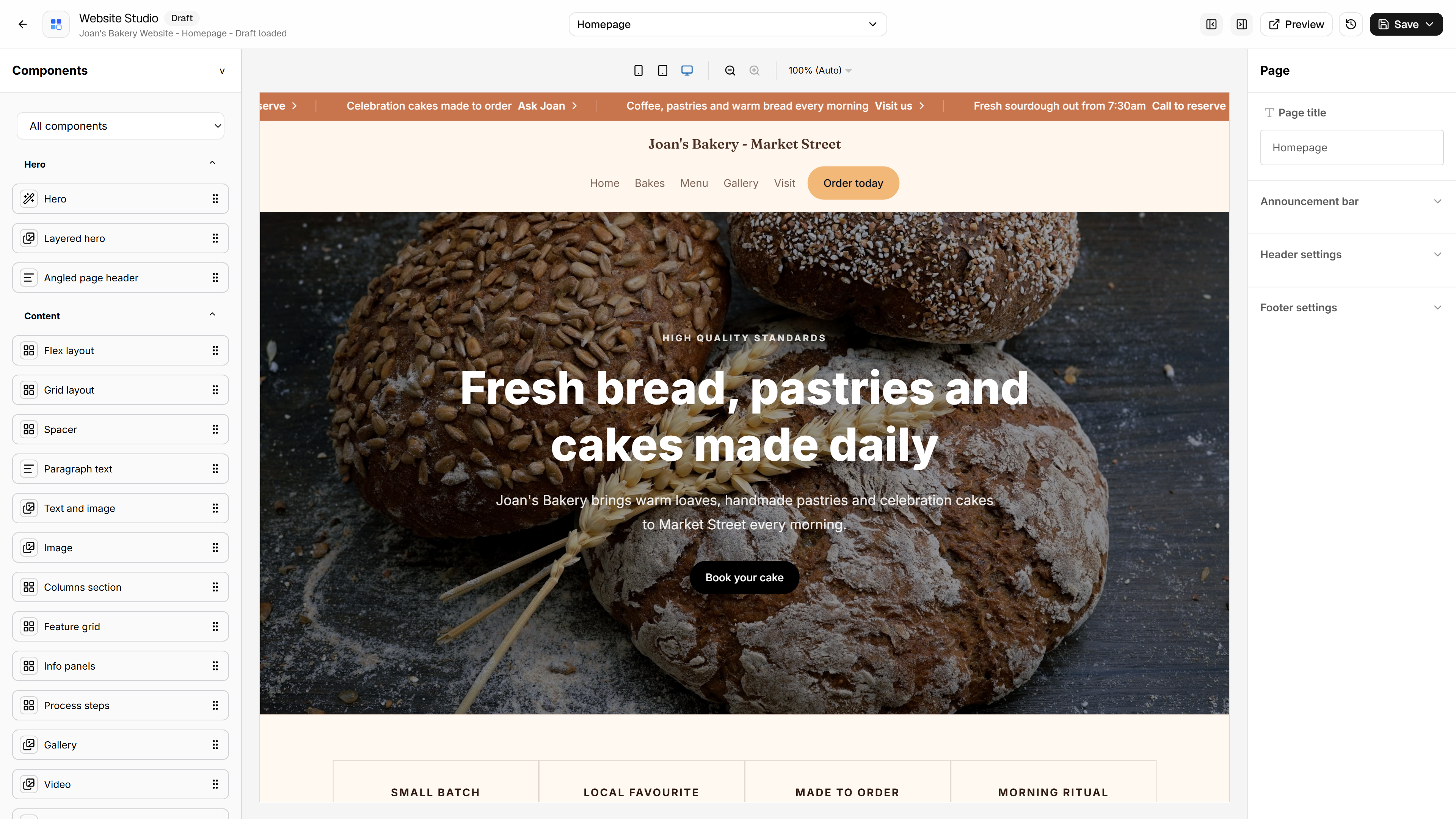Loca Website Studio for Joan's Bakery