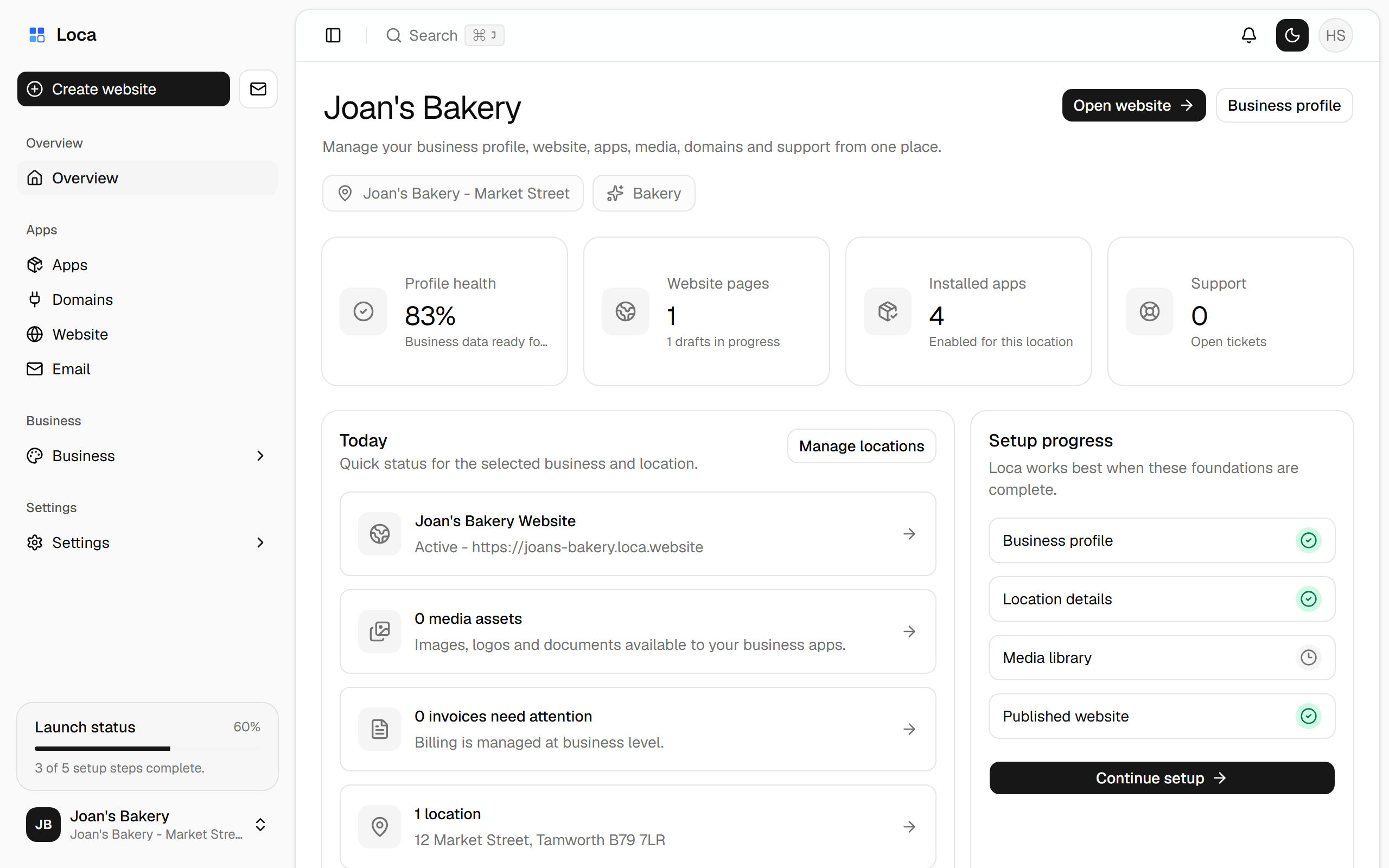 Loca business dashboard